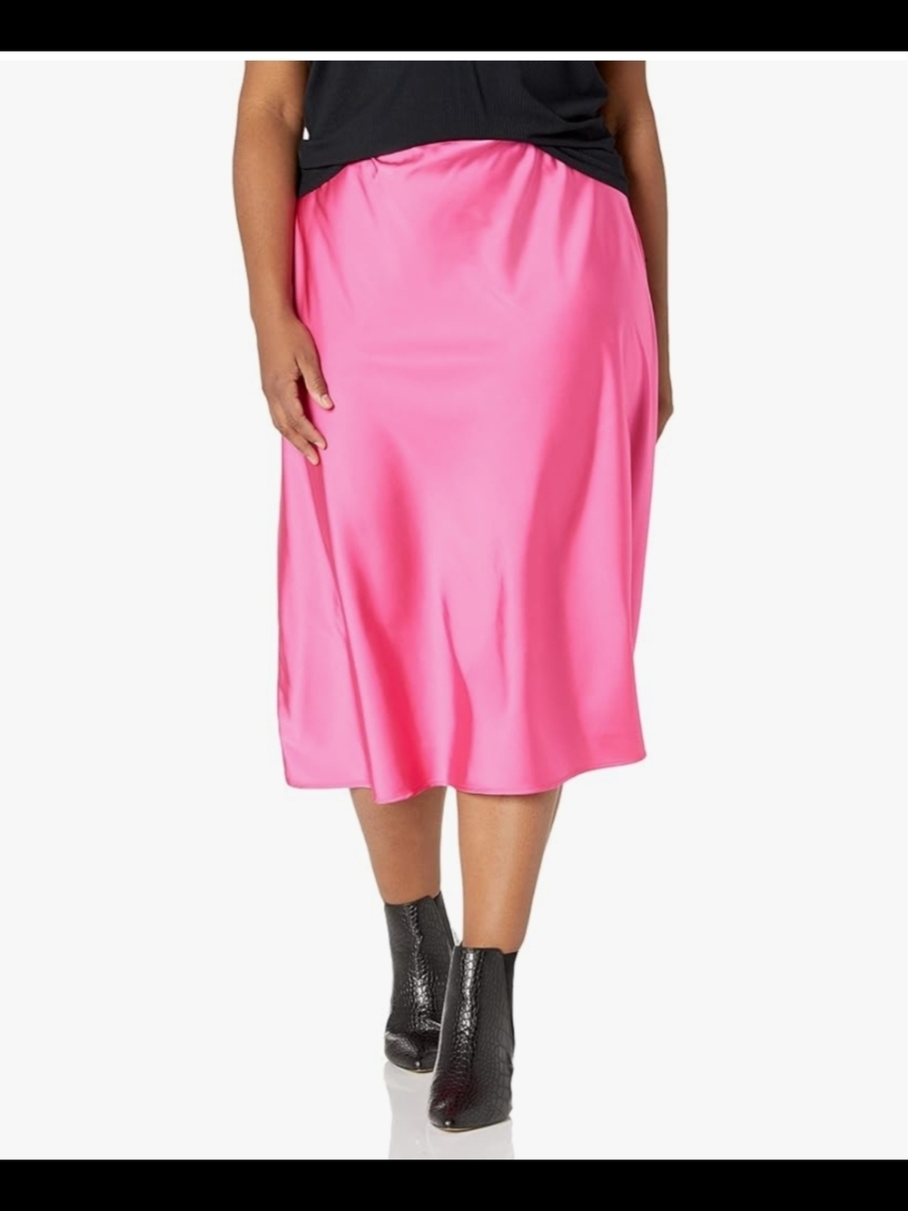 Bias-Cut Satin Midi Skirt in Hot Pink